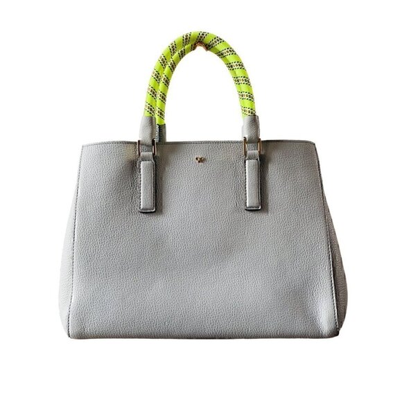 Anya Hindmarch Small Ebury Leather Tote Bag Light Blue Gray Neon Cord Handles - Picture 1 of 16